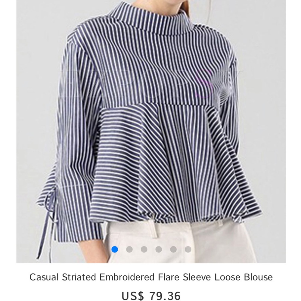 Stripe Ruffle Tiger Embroidered Top